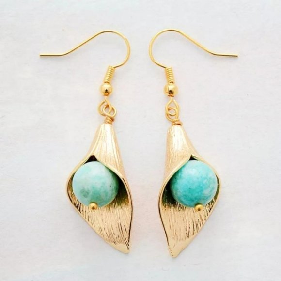 Amazonite Calla Lily Flower Earrings - Picture 6 of 7